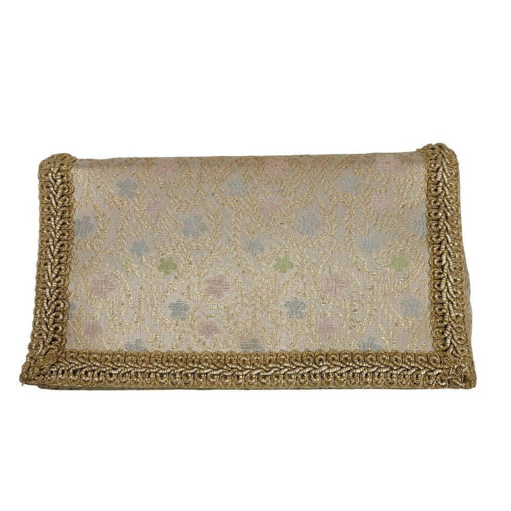 Vintage 60's Majestic Clutch Formal Metallic Gold Brocade Jacquard Pastel Floral